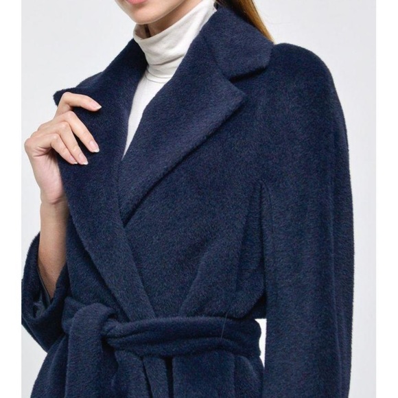 Max Mara Studio Alpaca Blue Navy Wrap Belted Coat, size 42 - Picture 2 of 15